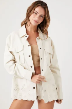 Twill Scalloped Eyelet Shacket