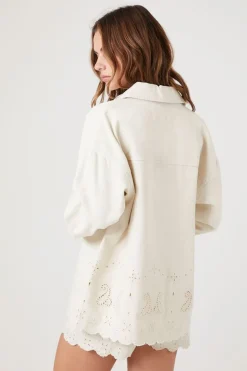 Twill Scalloped Eyelet Shacket