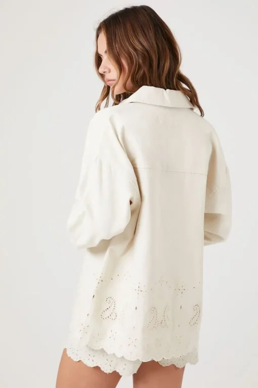 Twill Scalloped Eyelet Shacket