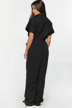 Twill Straight-Leg Shirt Jumpsuit