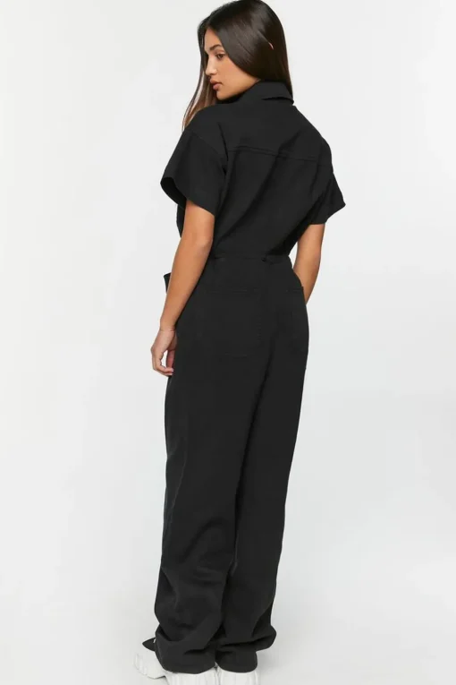 Twill Straight-Leg Shirt Jumpsuit