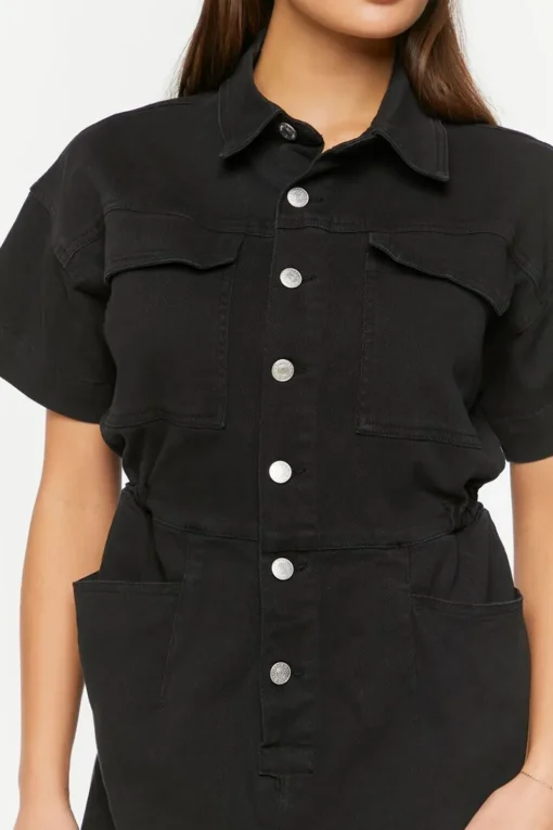 Twill Straight-Leg Shirt Jumpsuit