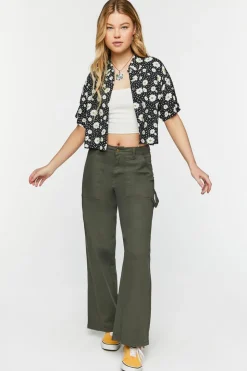 Twill Wide-Leg Utility Pants