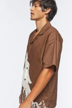Twill Wolf Graphic Button-Front Shirt