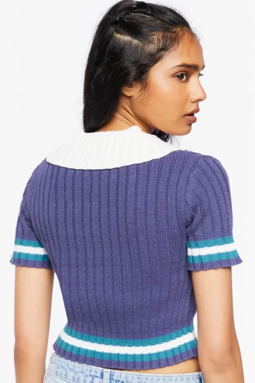 Varsity-Striped Cropped Sweater