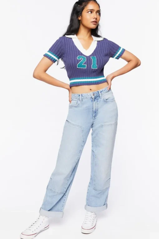 Varsity-Striped Cropped Sweater
