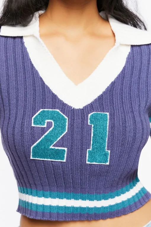 Varsity-Striped Cropped Sweater