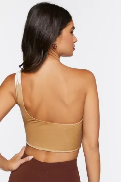 Velvet One-Shoulder Crop Top
