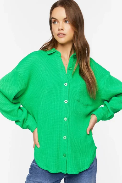 Waffle Knit Drop-Sleeve Shirt