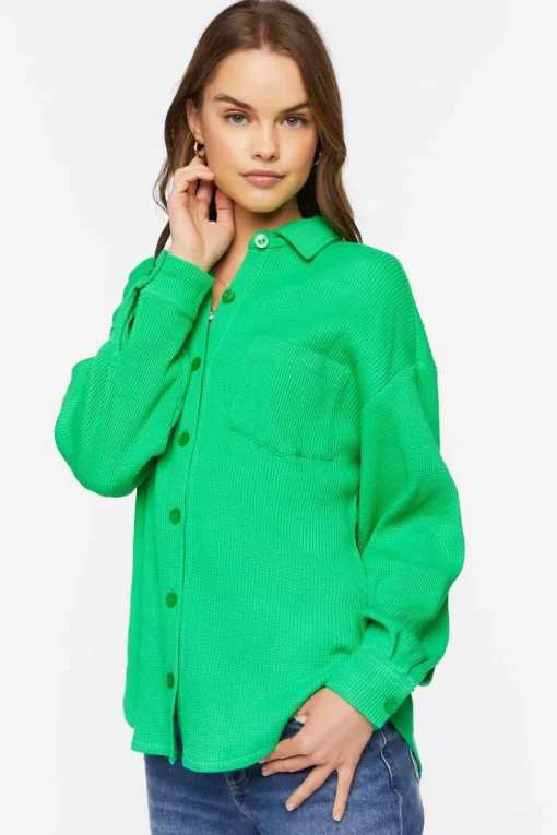 Waffle Knit Drop-Sleeve Shirt