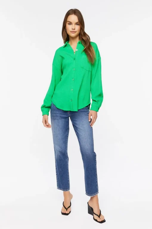Waffle Knit Drop-Sleeve Shirt
