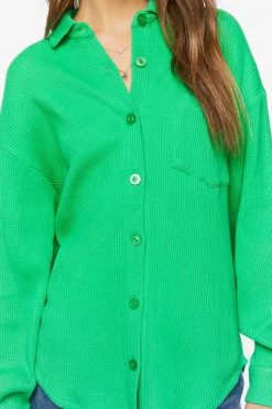 Waffle Knit Drop-Sleeve Shirt