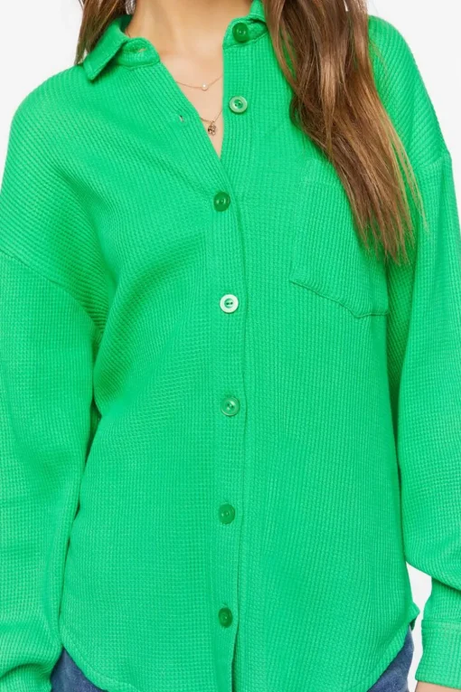 Waffle Knit Drop-Sleeve Shirt