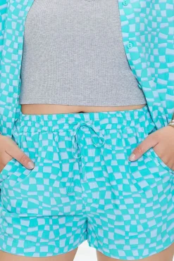 Wavy Checkered Drawstring Shorts