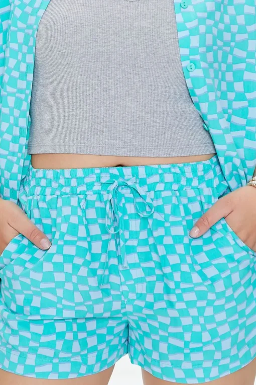 Wavy Checkered Drawstring Shorts