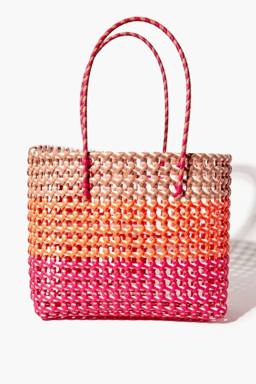 Wicker Colorblock Tote Bag