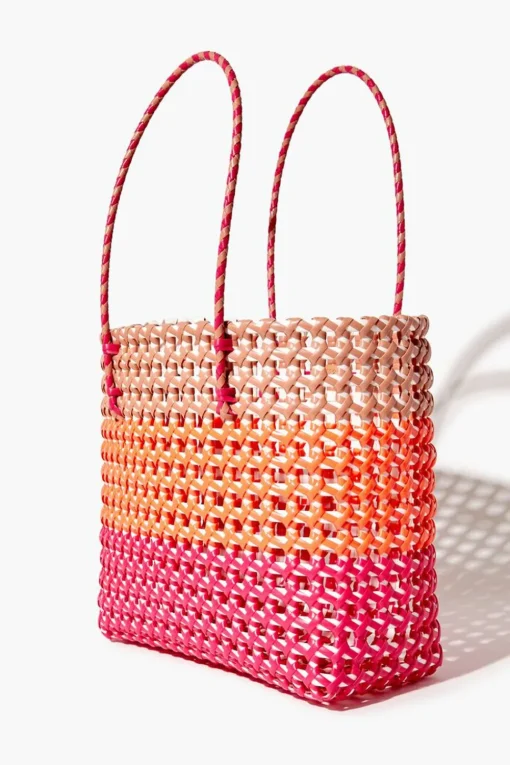 Wicker Colorblock Tote Bag